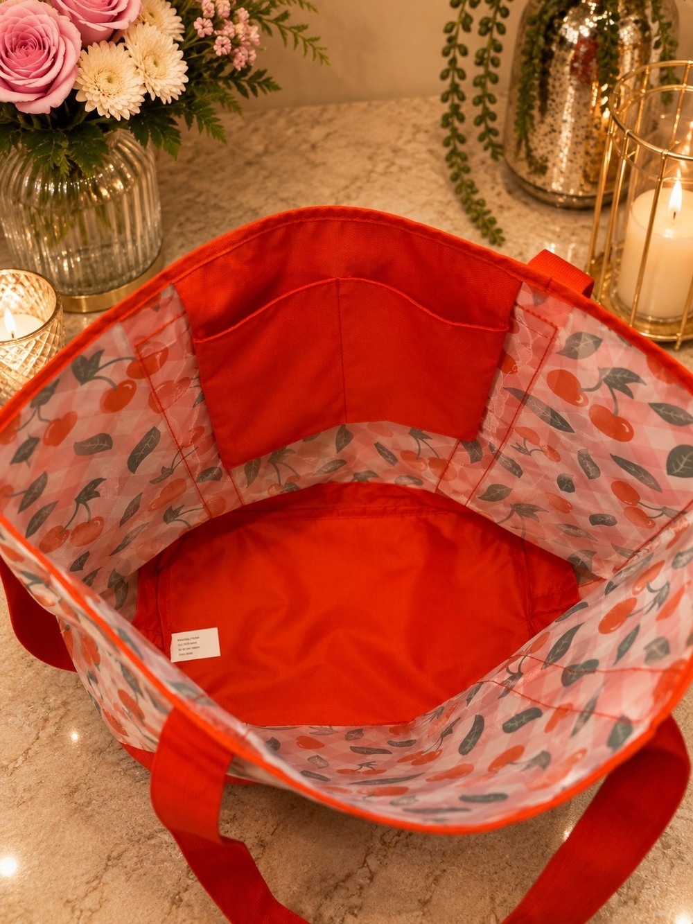 Cherry Print Transparent Tote Bag with Red Trim NWT - Picture 2 of 2